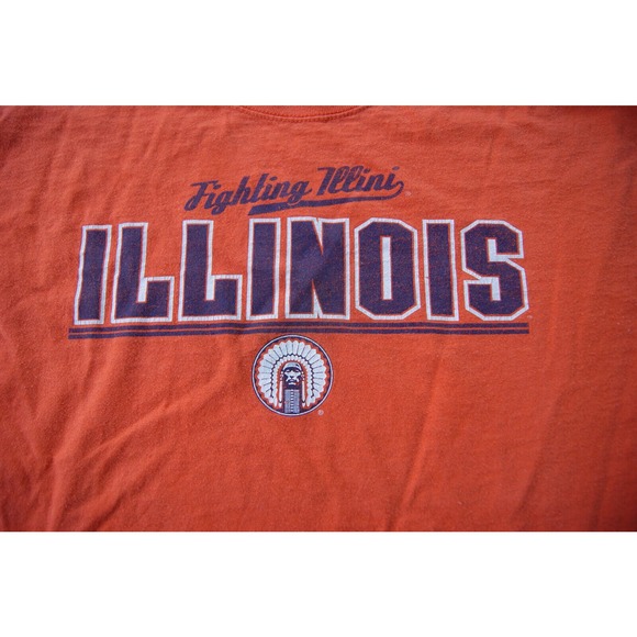 VTG 00s Y2K ILLINOIS FIGHTING ILLINI CHIEF XL Orange T-Shirt Spell Out Script - Picture 3 of 8